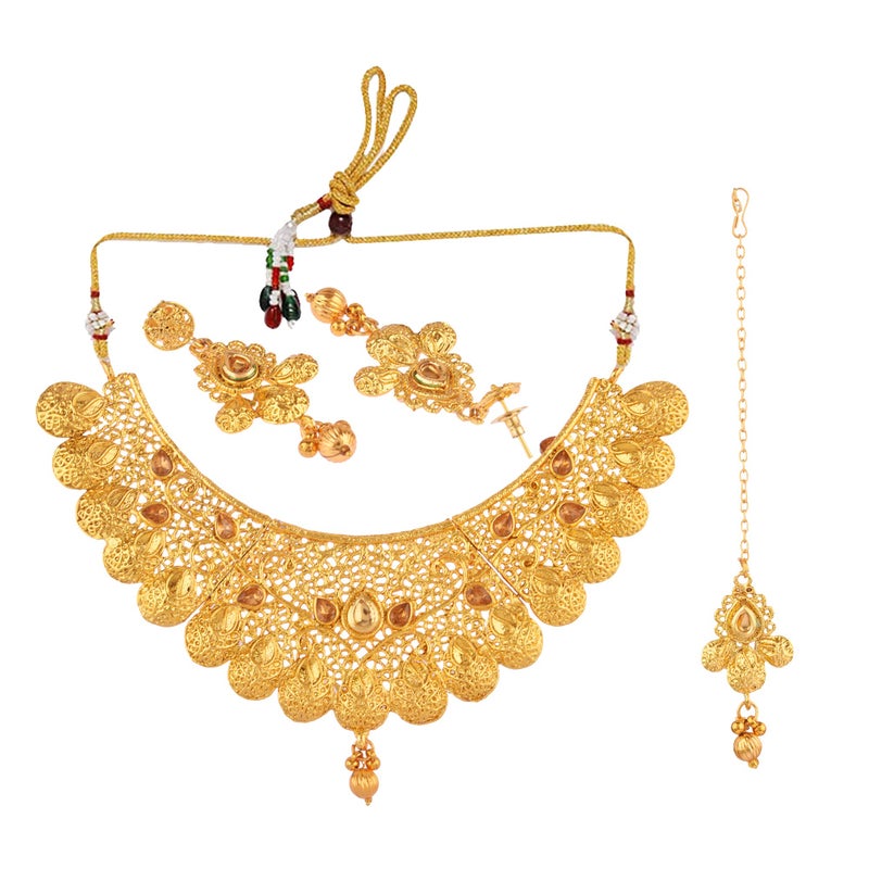 Efulgenz Indian Bridal Jewelry Set for Wedding Indian Gold Jewelry Traditional Bollywood Crystal Kundan Choker Necklace Earrings Maang Tikka - Image 5